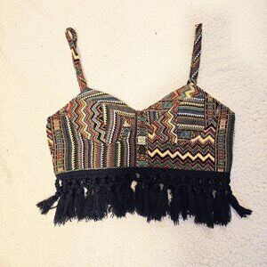 Cider Boho Tapestry Tassel Geometric Corset Crop Top Size M